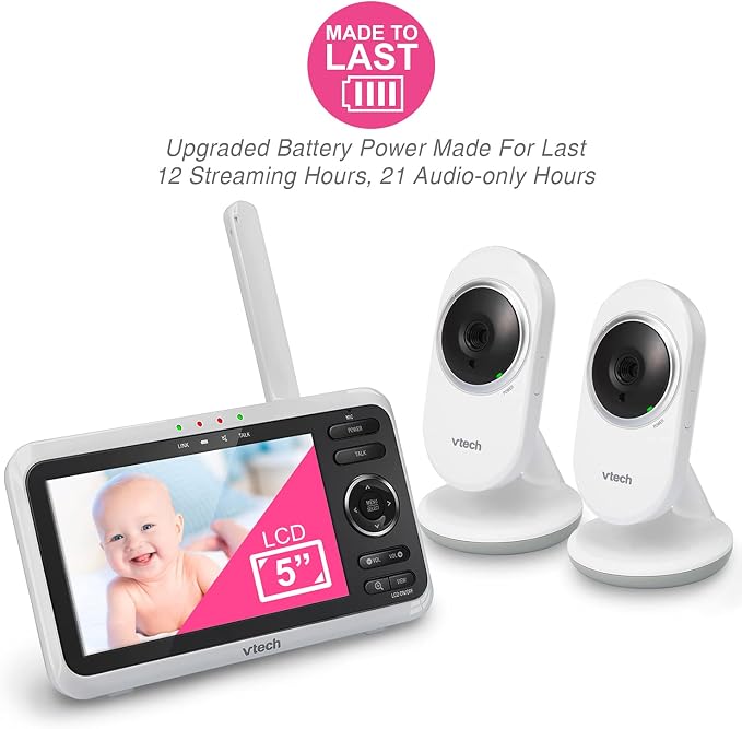 VTech Baby Monitor with 2 Cameras No WiFi & 5" Screen – Split-Screen, Patrol - Image 3