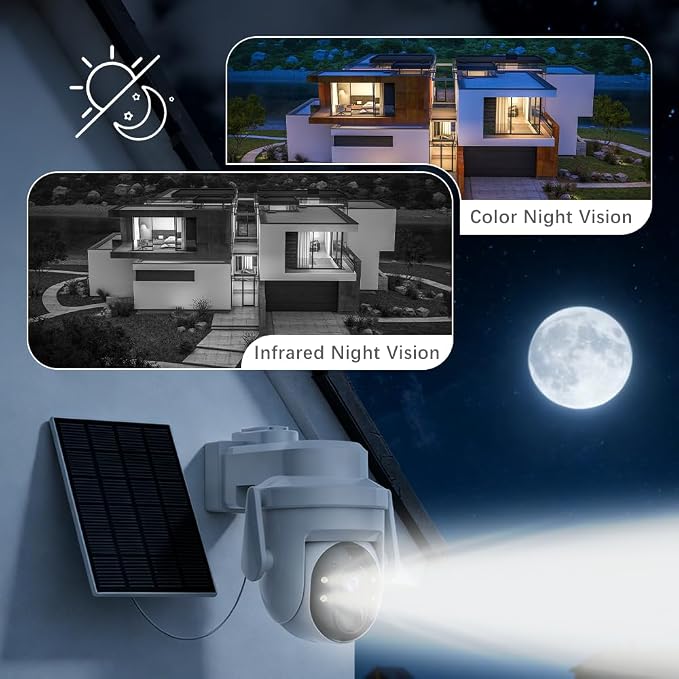 2K Solar Camera Outdoor Wireless, 2.4Ghz WiFi Battery Camera, 355° View - Image 7