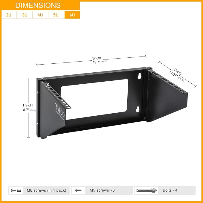 RIVECO 6U Wall Mount Rack for Network| Reinforced Heavy Load 66-99 LBS Small - Image 3