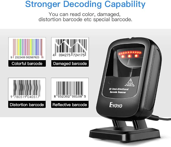Eyoyo 1D 2D Desktop Barcode Scanner, Omnidirectional Hands-Free USB Wired - Image 6