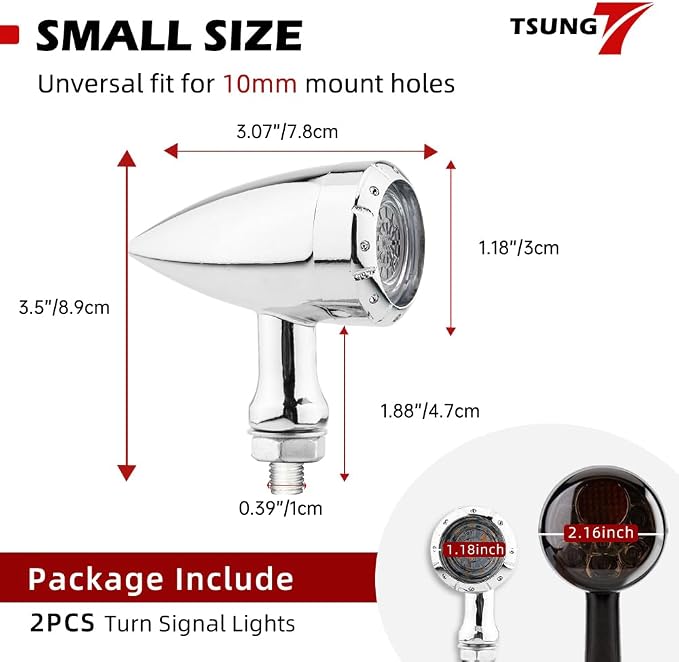 TSUNG 2PCS Motorcycle Bullet LED Front Turn Signal White Amber Light SMD - Image 6
