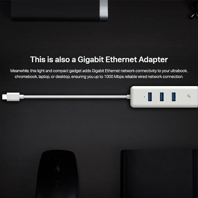 TP-Link UE330C USB-C 3.0 to Ethernet Adapter | Portable 3-Port USB-A 3.0 Hub w/ - Image 5