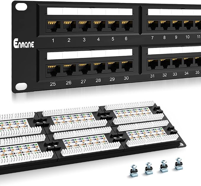 2U 48port Patch Panel CAT6 Patch Panel Rack Mount 19inch Ethernet Patch Panel by Enmane
