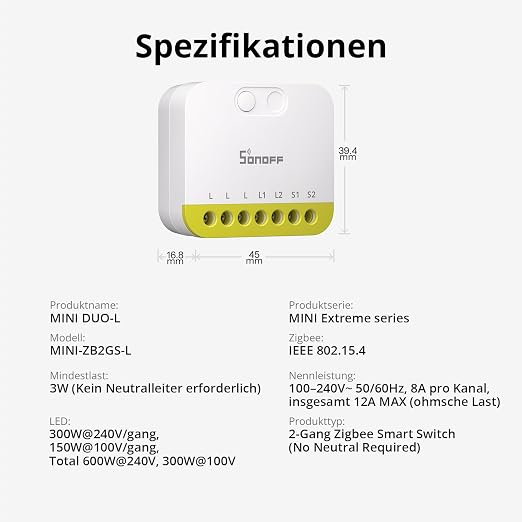SONOFF MINI Duo-L Zigbee Smart Switch – No Neutral Wire, Zigbee 3.0, Dual - Image 9