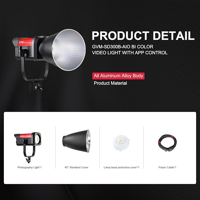 GVM 300W LED Video Light, 221950lux/1m, AIO SD300B Photography Lighting Kit - Image 7