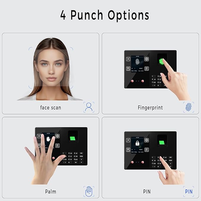 Time Clocks for Employees Small Business, Face + Fingerprint + Palm + PIN - Image 2