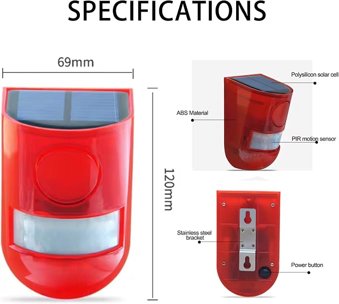 Solar Sound & Light Alarm Outdoor Motion Sensor, 129db Siren Sound Alert - Image 6