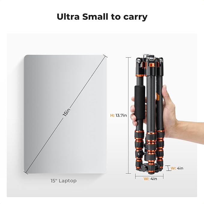 K&F Concept 60 inch Carbon Fiber Camera Tripod, Super Lightweight Compact - Image 2