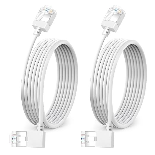 Ultra Slim 90° Degree Cat 6A Ethernet Cable Left Angled 15 Feet 2Pack, 10Gbps by DUTEVOLNS