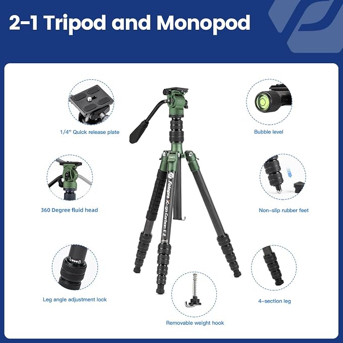 Fotopro 59" Carbon Fiber Travel Tripod - Image 5