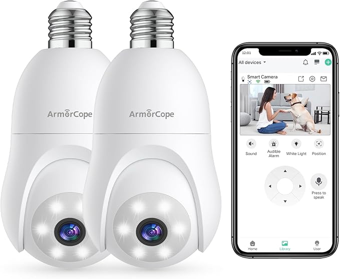 Armorcope 2K Light Bulb Security Camera, 360° Motion Tracking 2.4Ghz WiFi by Armorcope