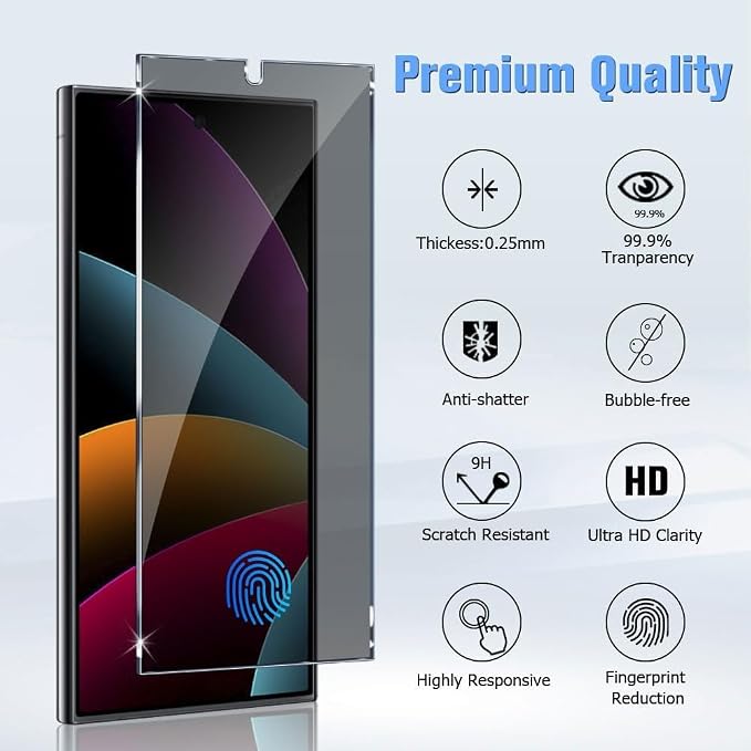 2 Pack Galaxy S24 Ultra Anti spy Privacy Screen Protector, 9H Tempered Glass - Image 2