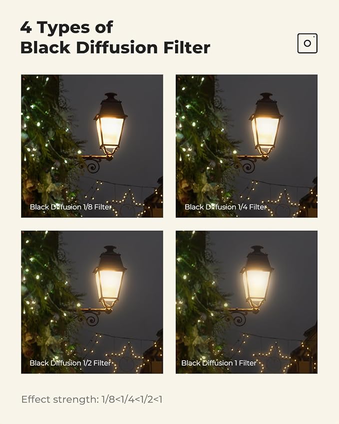 K&F CONCEPT 58mm Black Diffusion 1/4 Filter Mist Cinematic Effect Filter - Image 6