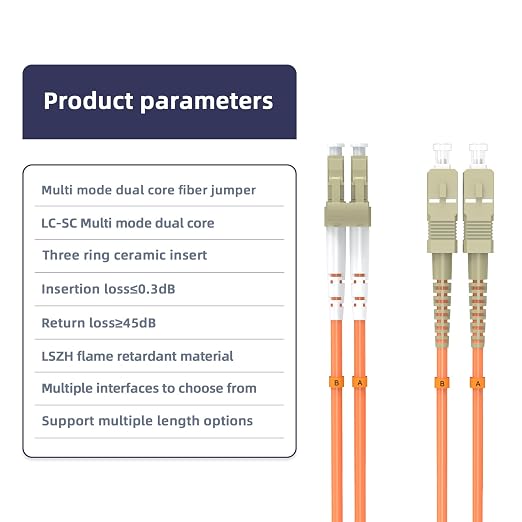 Multimode Duplex OM1 Fiber Patch Cable LC/UPC to SC/UPC 1.5M/4.9FT Fiber Optic - Image 4