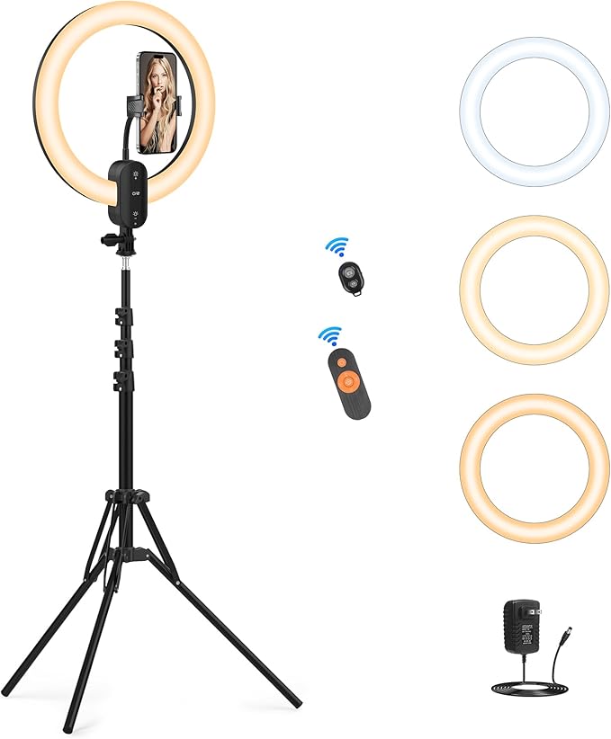 12" Selfie Ring Light with 63" Tripod Stand/Phone Holder, QEUOOIY 20W LED by QEUOOIY