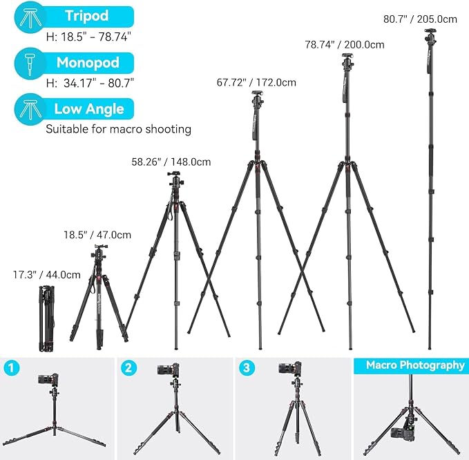 SmallRig CT-20 Camera Tripod, 78.7" Foldable Aluminum Tripod & Monopod - Image 2