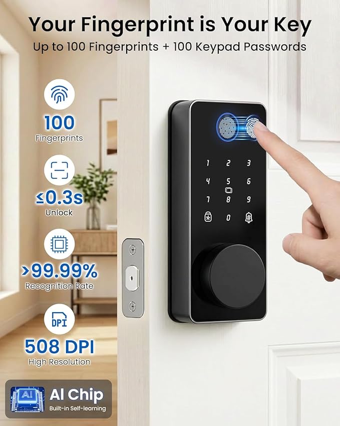 Smart Door Lock, Fingerprint Keyless Entry Door Lock Front Door App Control - Image 3