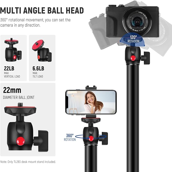 NEEWER Camera Desk Mount with Holder & 360° Ball Head, Desktop Stand 6.6lb/3kg - Image 3