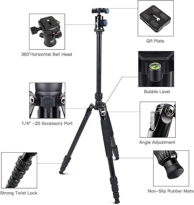 SIRUI Traveler 7A 65.55'' Aluminum Camera Tripod, E-10 Panorama Ball Head and - Image 2
