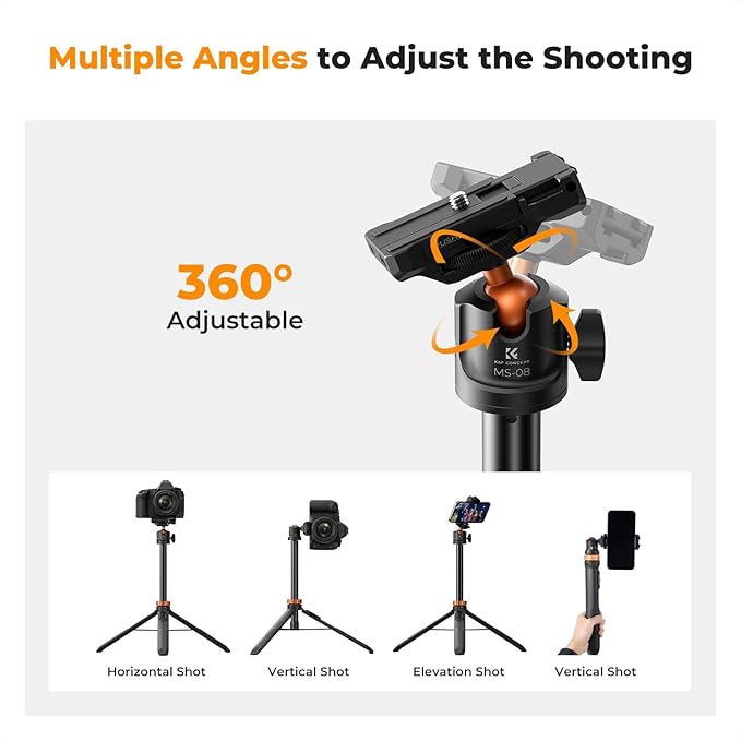 K&F CONCEPT MS08 62'' Phone Selfie Stick Tripod, 2-in-1 Extendable Cell Phone - Image 5