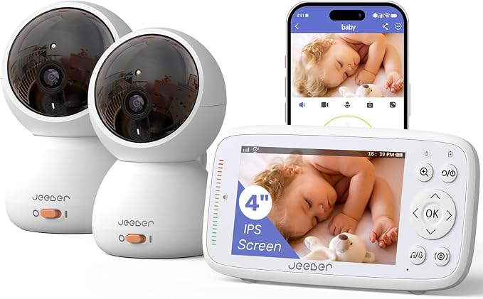 1080P WiFi Baby Monitor with 2 Camera and Audio, Pan-Tilt-Zoom Video Camera by Jeeber