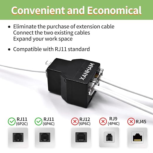 Telephone Cable 2 Way Splitter RJ11 6P4C Phone Line Cord Adapter - Image 5