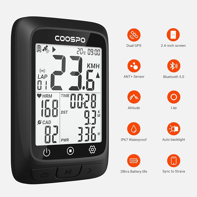 COOSPO Bike Computer GPS Wireless, ANT+ Cycling Computer GPS - Image 2