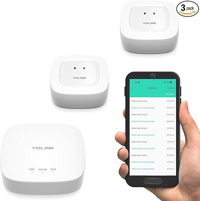 YoLink Water Leak Starter Kit: Hub + 2 Leak Sensor 1, LoRa Long-Range, by YoLink