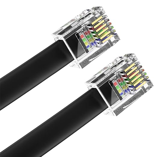 AmzDeals 2-Pack 3 Feet Black RJ12 6P6C Straight Wired Cable, Pro Grade Data and by AMZDEALS