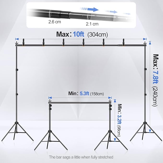 EMART Backdrop Stand 10x7.8ft Photo Studio Adjustable Background Stand Support - Image 2