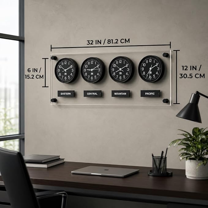 BBHORAIRE Black Time Zone Wall Clock, Silent Quartz Analog World Clock - Image 6