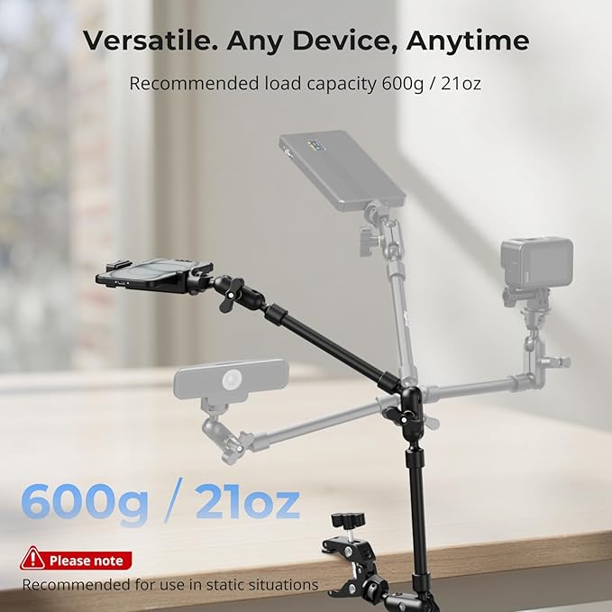 SMALLRIG 22" Magic Arm Clamp, Overhead Phone Mount Holder Stand, Flexible Desk - Image 2
