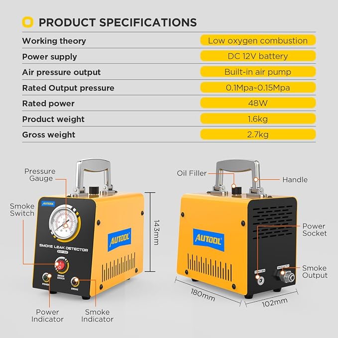 Automotive Smoke Machine EVAP Leak Detector Vacuum Leak Tester 12V Car Fuel - Image 7