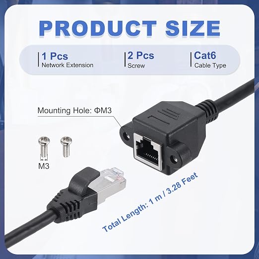 MECCANIXITY Cat6 Ethernet Extension Cable, 3.3Ft RJ45 Male to Female Screw - Image 2