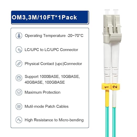 FLYPROFiber- LC to LC Fiber Patch Cable OM3 3M/10ft, Length Options: 0.2m-200m - Image 3