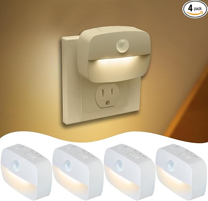 Sossi Motion Sensor Night Light Plug in 4 Pack, 10-60Lm Stepless Dimming by HOME