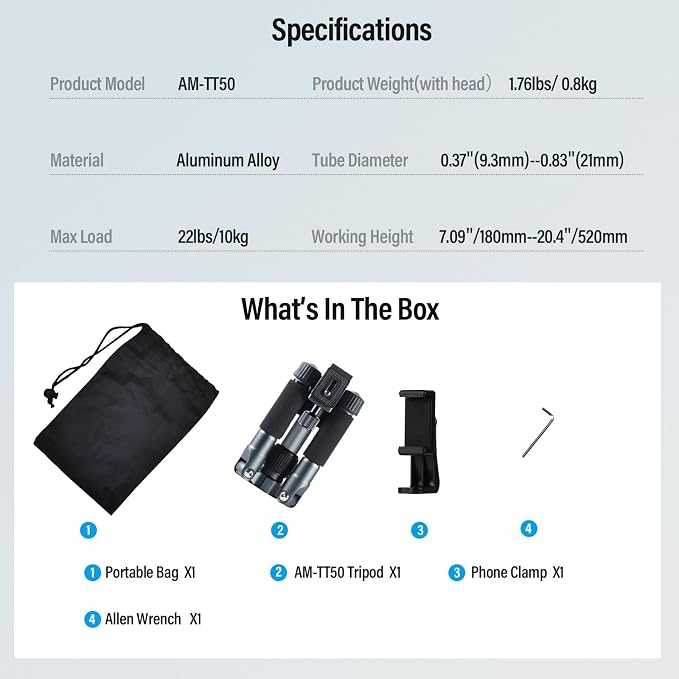 SIRUI Compact Mini Desktop Tripod, Loaded up to 17.64lbs, Phone Holder Included - Image 9