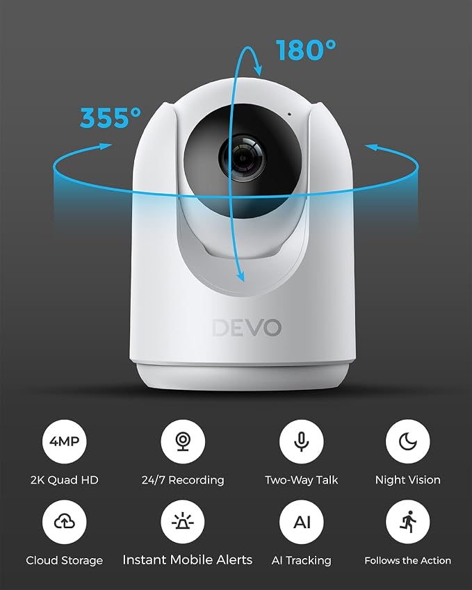 Devo Indoor Security Camera for Home, 2K 360 Pan-Tilt Pet Dog Baby Monitor - Image 4
