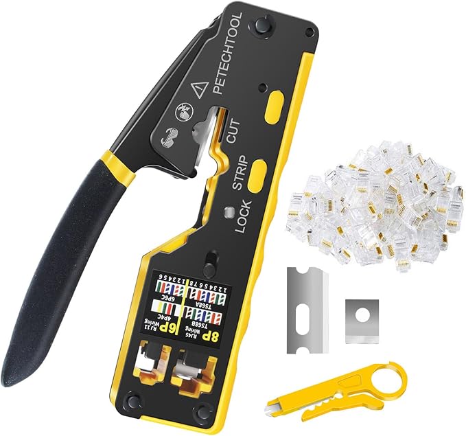 RJ45 Crimp Tool Pass Through Cat5e Cat6 Ethernet Crimping Tool All-in-one by PETECHTOOL