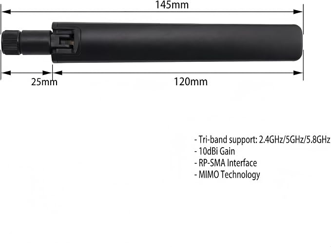 2X WiFi 6E Tri-Band Antenna 10dBi 2.4GHz/5GHz/5.8GHz High Gain MIMO RP-SMA Male - Image 7