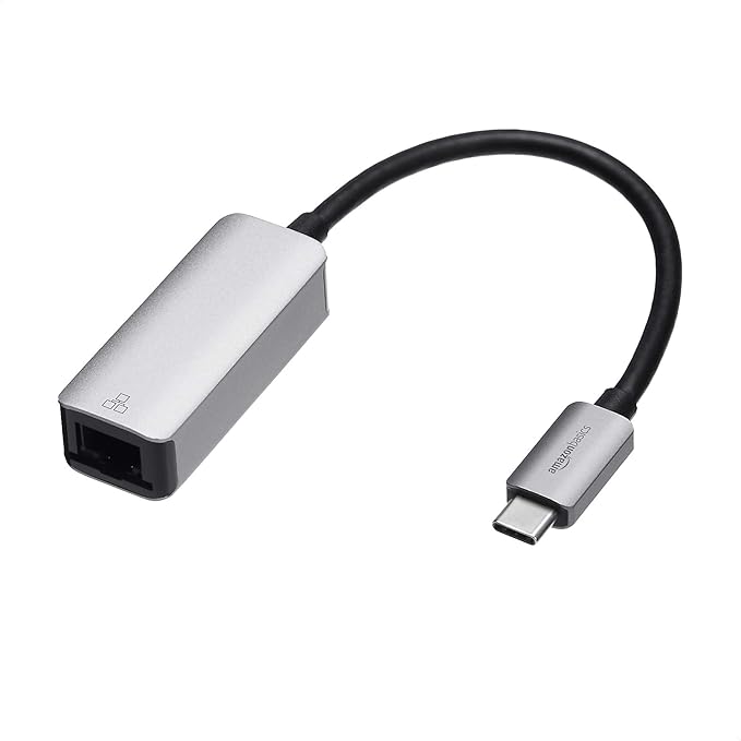 Amazon Basics Aluminum USB-C to RJ45 Gigabit Ethernet Adapter, Fast Network by AmazonBasics