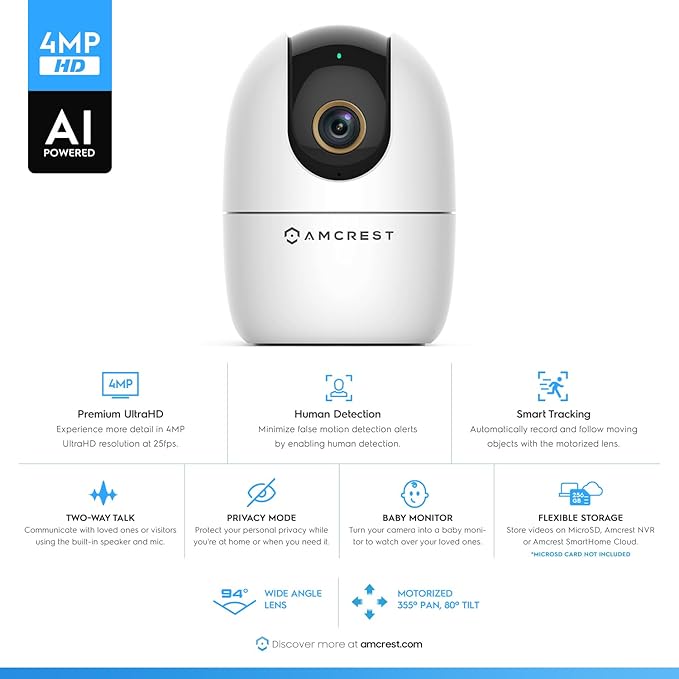 Amcrest 4MP WiFi Camera Indoor Camera, Sound & Baby Monitor, Human & Pet - Image 2