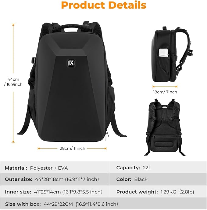 K&F CONCEPT Camera Backpack, Hardshell Photography DSLR Camera Bag - Image 7