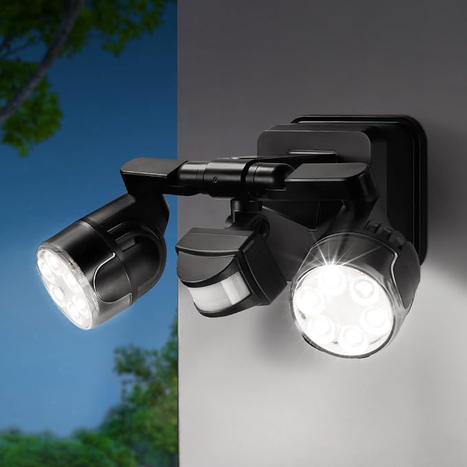 OREiN Outdoor Motion Sensor Security Light, 450° Adjustable 3-Head Floodlight by OREiN