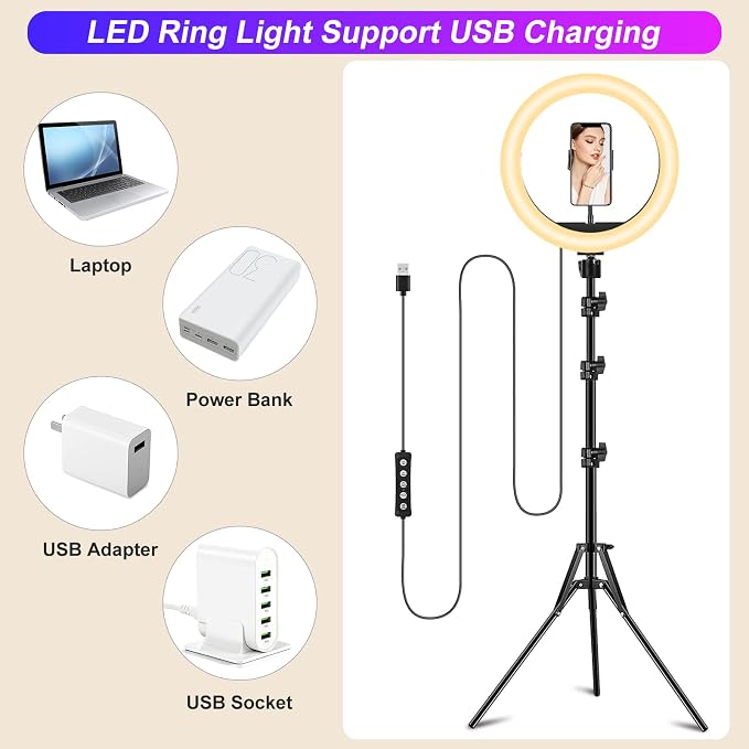 STALLY 12.3" Ring Light with Stand 75" Tall and 2 Phone Holder, Ring Light - Image 9