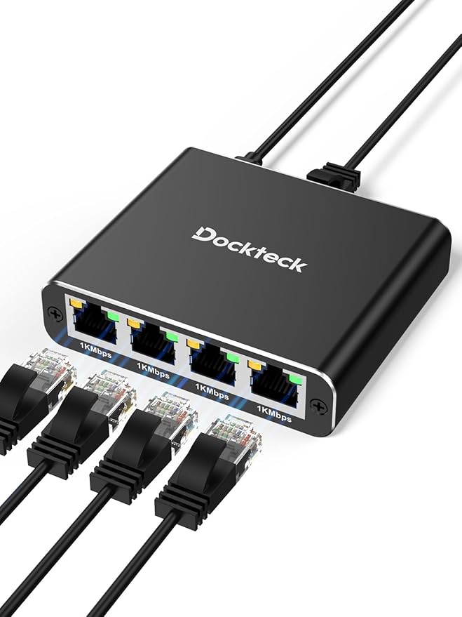 Ethernet Splitter 1 to 4 1000Mbps, Dockteck Internet Cable Splitter 1 in 4 Out by Dockteck
