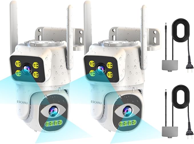 Dual Lens Cameras for Home Security, 2.4G/5G PTZ Outdoor Plug-in Camera by ESCANU