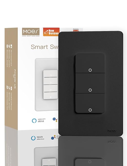MOES Smart Triple Light Switches, 2nd Generation Wi-Fi 3 Gang Single Pole Switch by MOES