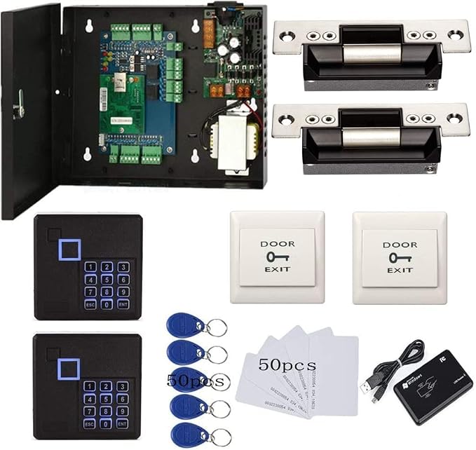 IP Based 2 Doors Access Control Kit North American Strike Lock Keypad Reader by MENGQI-CONTROL