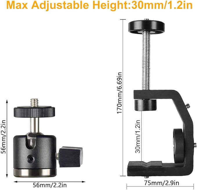 UTEBIT Super Clamp Mount with Mini Ball Head Mount, 1/4 Screw Hot Shoe Adapter - Image 2